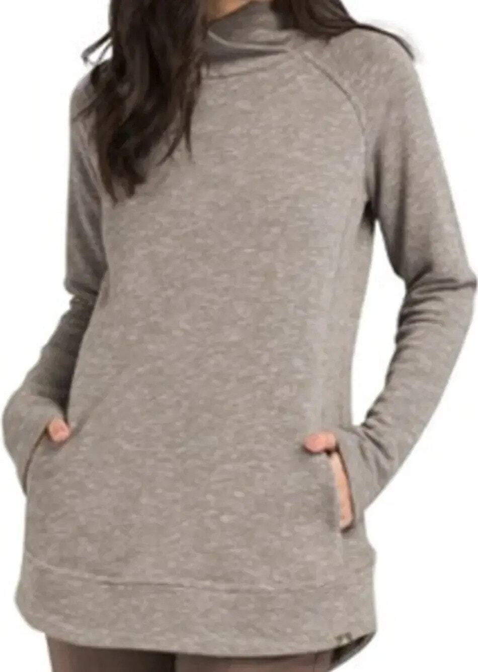Prana Calexa Gray Cowl Neck Organic Cotton Knit Long Sleeve Tunic Top Size XL